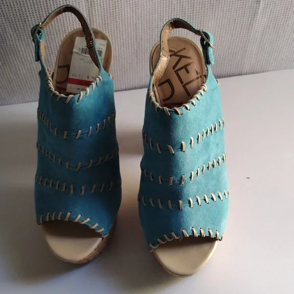 Kelsi Dagger turquoise suede platform high heels sandals 7.5 - Picture 4 of 15